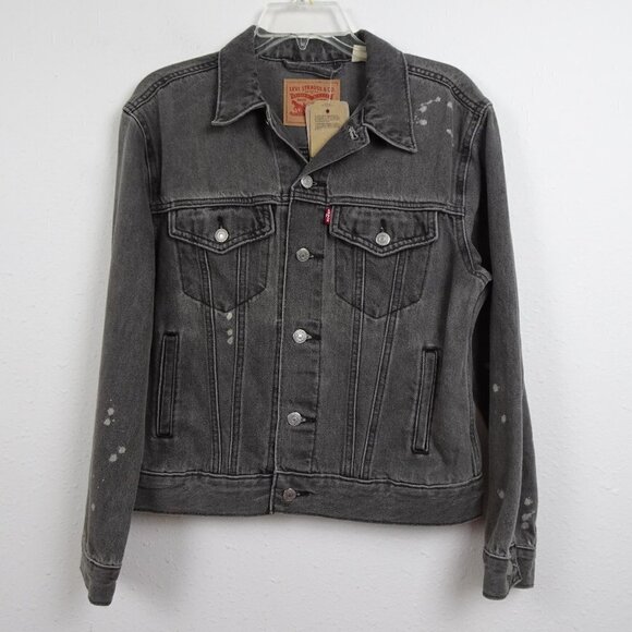Levi's Denim Jacket Women's Size S Gray Jean Jacket Button Front Paint Splatter - Picture 1 of 9